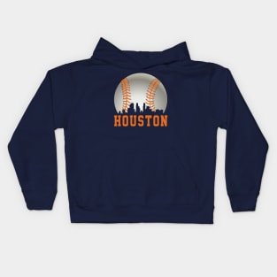 Vintage Houston TX Downtown Skyline Baseball For Gameday Kids Hoodie